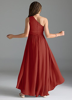 Azazie Mathilda Junior Robe Trapèze en Mousseline de soie Plissée Terracotta image2