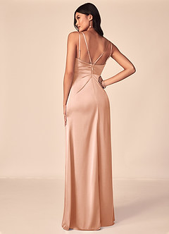 Azazie Aqua Bridesmaid Dresses Rose Gold A-Line V-Neck Pleated Stretch Satin Dress image2