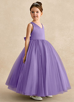 Azazie Peanut Robe Demoiselle D'honneur Fillette Robe Trapèze en Tulle Bretelle Tahiti image2