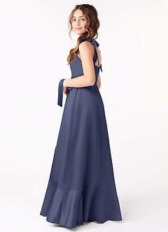 Azazie Barbara Junior Robe Trapèze en Mat Satiné Arc Bleu Orageux image2