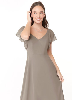 Azazie Syenna Bridesmaid Dresses Taupe A-Line Ruched Chiffon Dress image5