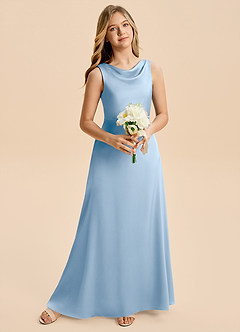 Azazie Kiki Junior Robe Trapèze en Satin extensible Arc Poudre Bleue image3