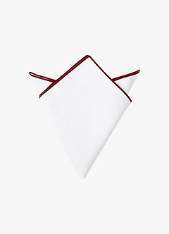 front Hvid mat satin lommeklud med farvet kant