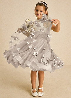 Azazie Sprout Flower Girl Dresses Frost A-Line Bow Tulle Dress image3
