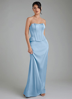Azazie River Robes de demoiselle d'honneur Robe Fourreau Convertible en Satin extensible Corset Poudre Bleue image6