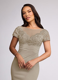 Azazie Susan Mother of the Bride Dresses Taupe Sheath Lace Stretch Crepe Dress image3