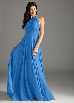Azazie Charlize Bridesmaid Dresses Blue Jay A-Line One Shoulder Chiffon Dress image3