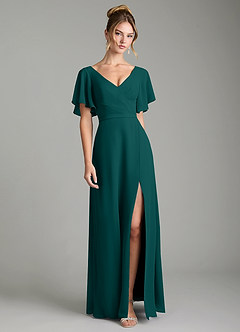 Azazie Ambrosia Bridesmaid Dresses Peacock A-Line Pleated Chiffon Dress image1