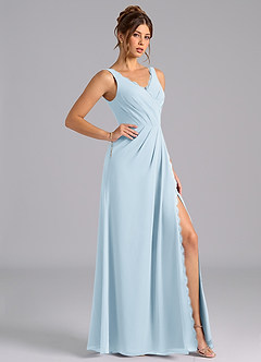 Azazie Bernice Abiti da Damigella Abito A-Line in Chiffon Plissettato Azzurro image3