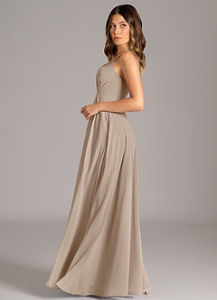 Azazie Amani Bridesmaid Dresses Taupe A-Line Pleated Chiffon Dress image3