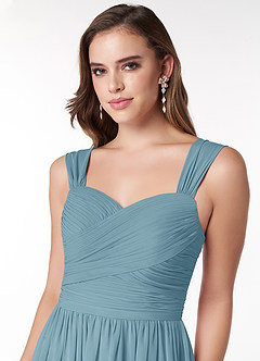 Azazie Zapheira Vestidos de damas de honor Vestido de Azul Malhumorado de Gasa de Corte en A con Volante image5