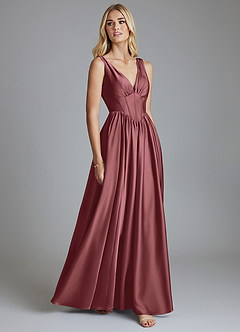 Azazie Delmie Abiti da Damigella Abito A-Line in Raso Elasticizzato Corsetto Ametista image5