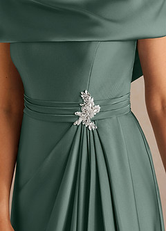 Azazie Branford Mother of the Bride Dresses Sea Moss A-Line Pleated Stretch Satin Dress image4