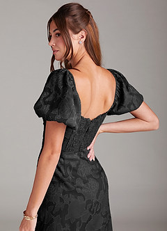 Azazie Evalina Bridesmaid Dresses Black Sheath Floral Burnout Dress image5