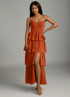 Azazie Kaiden Bridesmaid Dresses Burnt Orange A-Line Sweetheart Neckline Chiffon Dress image1
