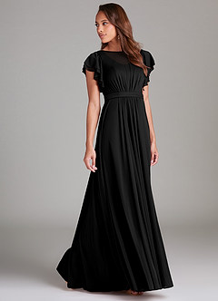 Azazie Daphne Modest Bridesmaid Dresses A-Line Ruched Mesh Floor-Length Dress image3
