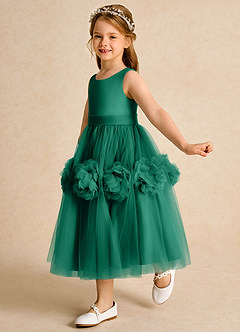 Azazie Vola Flower Girl Dresses Emerald Ball-Gown Sleeveless Tulle Dress image4