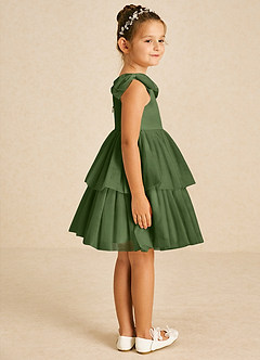 Azazie Vanellope Flower Girl Dresses Olive A-Line Bow Tulle Dress image4
