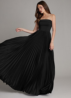 Azazie Mariana 신부 들러리 드레스 A라인 주름진 스트레치 새틴 바닥 길이 드레스 image5