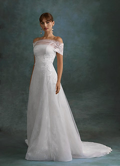 Azazie Berkely Trouwjurken Jurk van Tule met A-Lijn Off-shoulder Diamant Wit image1