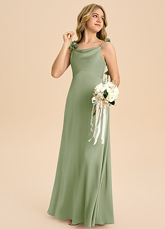 Azazie Gumdrop Junior Jurk van Stretch Satijn met rijk Geplooid Stoffige Salie image4