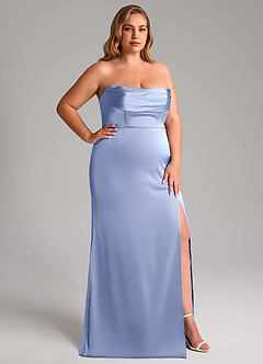 Azazie Saige Bridesmaid Dresses Ice Sheath Off the Shoulder Stretch Satin Dress image17