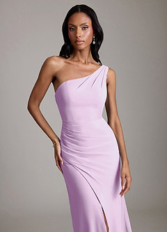 Azazie Madelyn Vestidos de damas de honor Vestido de Lila Esmerilada de Gasa de Corte Sirena Convertible con Hombro unilateral image8