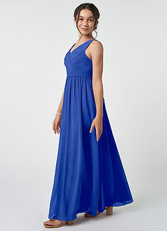 Azazie Kora Junior Royal Blue A-Line Pleated Chiffon Dress image3