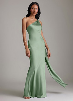 Azazie Galinda Brudtärnklänningar Klä av Sjöjungfru i Stretch Satin Ena axeln Matcha image5