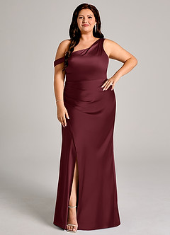 Azazie Madelyn Robes de demoiselle d'honneur Robe Sirène Convertible en Satin extensible Ue épaule Cabernet image10