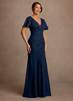 Azazie Jolene Kleider für die Brautmutter Meerjungfrau-Linie Plissee Blumen-Burnout Kleid Dunkelmarine image3