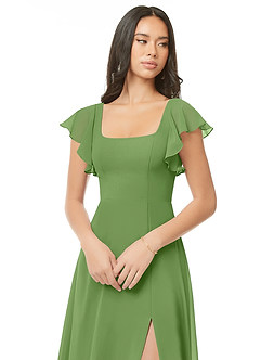 Azazie Bondi Bridesmaid Dresses Basil A-Line Ruched Chiffon Dress image4