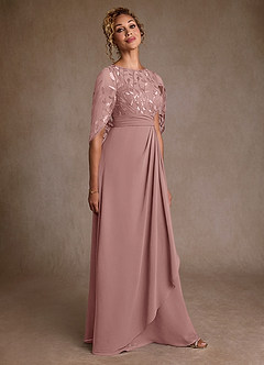 Azazie Beckley vestidos de madre de la novia Vestido de Rosa Polvorienta de Gasa de Corte en A con Encaje image4
