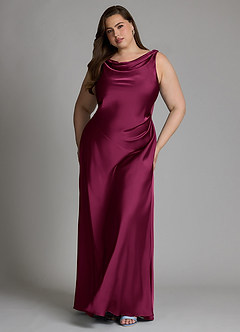 Azazie Nerine Bridesmaid Dresses Red Plum A-Line Pleated Stretch Satin Dress image7