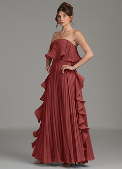 Azazie Alexia Bridesmaid Dresses Terracotta A-Line Ruched Chiffon Dress image3