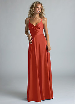 Azazie Davis Bridesmaid Dresses Rust A-Line Pleated Stretch Satin Dress image4