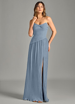 Azazie Becka Bridesmaid Dresses Dusty Blue A-Line Strapless Chiffon Dress image1