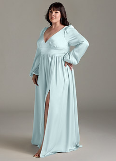 Azazie Norah Brautjungfernkleider A-Linie Stretch-Satin Kleid Seegrün image11