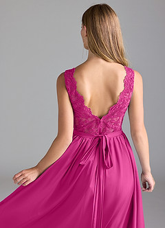 Azazie Elly Bridesmaid Dresses Fuchsia A-Line Lace Stretch Satin Dress image11