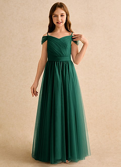 Azazie Yuna Girls Formal Sukienki dla dziewczynek sypiących kwiaty Linia A Zza ramienia Tiul Długość podłogi Sukienka image6