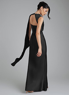 Azazie Taj Robes de demoiselle d'honneur Robe Sirène en Satin extensible Corset Noir image8
