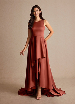Azazie Niles Mère de la mariée Robes Robe Trapèze en Satin extensible Traînes Terracotta image8