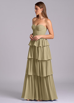 Azazie Faye Robes de demoiselle d'honneur Robe Trapèze en Mousseline de soie Encolure en Forme de Cœur Vert Mousse image5