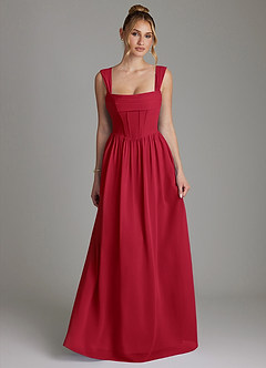 Azazie Caterina Abiti da Damigella Abito A-Line in Chiffon Corsetto Scarlatto image4