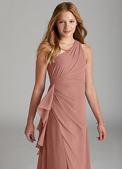 Azazie Maive Junior Agave A-Line Pleated Chiffon Dress image4