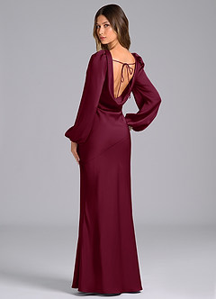 Azazie Rylina Bridesmaid Dresses Mulberry Mermaid Long Sleeve Stretch Satin Dress image5