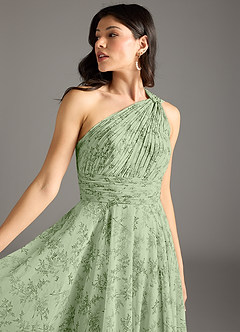 Azazie Charlize Jurken voor bruidsmeisjes Jurk van Chiffon met A-Lijn One-Shoulder Groene Varen Bloemen image8