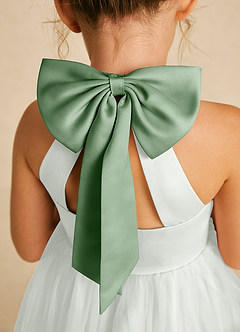 Azazie Dora Flower Girl Dresses Ivory Matcha A-Line Bow Tulle Dress image5