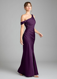 Azazie Madelyn Bridesmaid Dresses Grape Mermaid One Shoulder Stretch Satin Convertible Dress image5