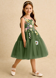 Azazie Osea Flower Girl Dresses Olive Ball-Gown Pleated Tulle Dress image5